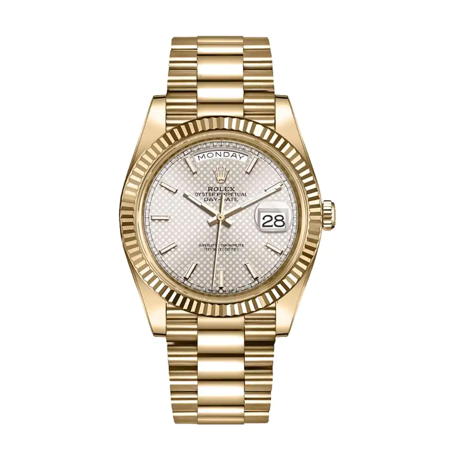 Rolex Day-Date 40Mm Yellow Gold Silver Diagonal Motif Index Dial ...