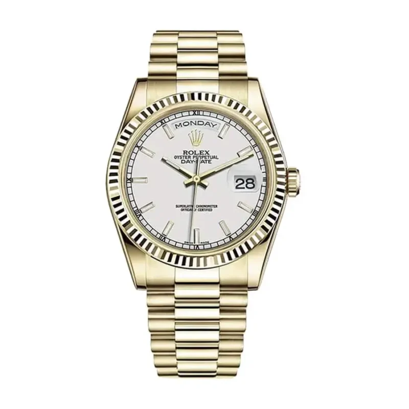 Rolex Day-Date 41Mm Yellow Gold White Index Dial & Fluted Bezel ...